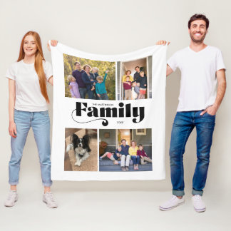 Retro Family 4 Photo Collage Fleece Blanket