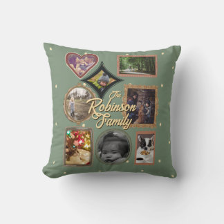 Retro Family 8 Photo Collage CUSTOM Throw Pillow
