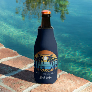 Retro Family Beach Vacation Personalized Bottle Cooler