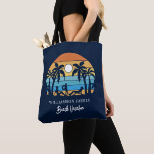 Retro Family Beach Vacation Script Custom Tote Bag