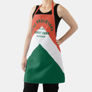 Retro Family Cabin Personalized Name Red Green  Apron
