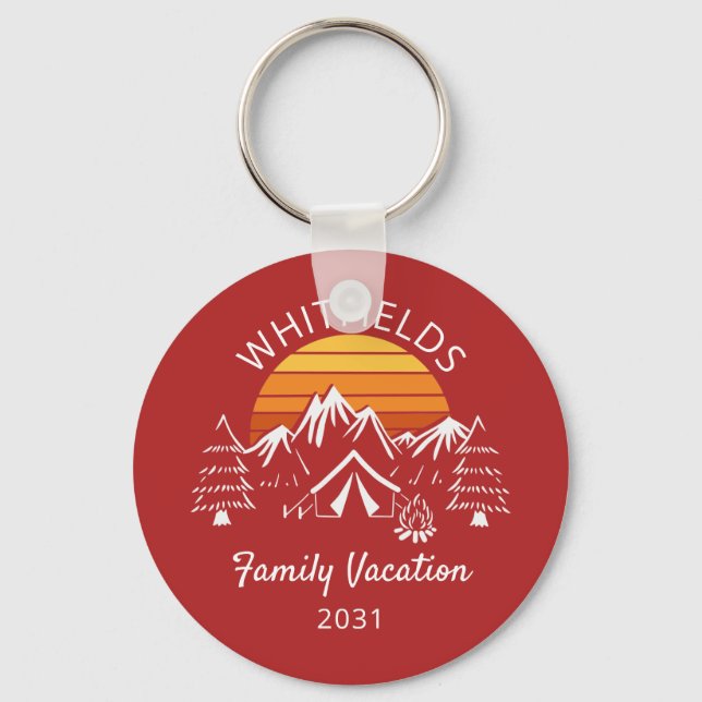 Retro Family Camping Vacation Custom Name Keychain (Front)