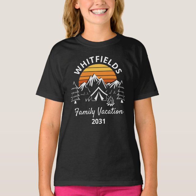 Retro Family Camping Vacation Custom Name T-Shirt (Front)