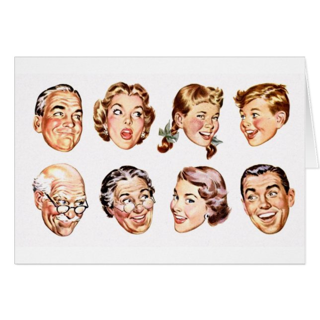 Retro Family Illustration Card (Front Horizontal)