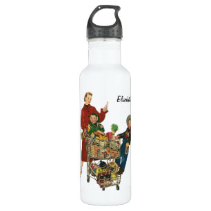 Retro Family, Mom and Kids, Cart Grocery Shopping 710 Ml Water Bottle