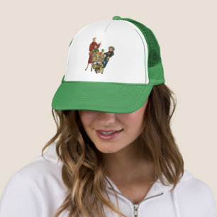 Retro Family, Mom and Kids, Cart Grocery Shopping Trucker Hat