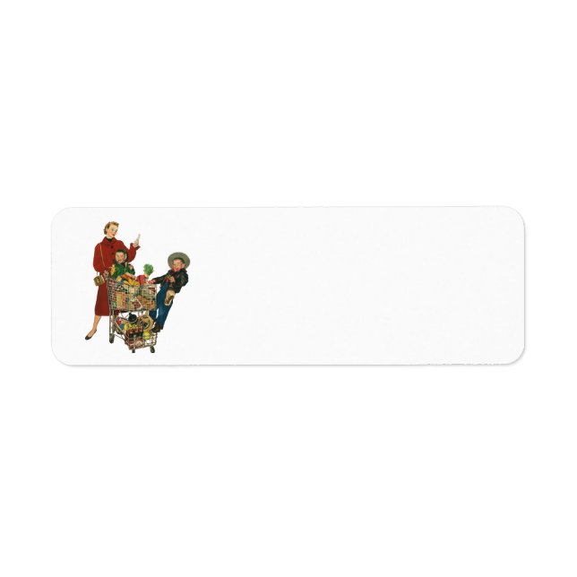 Retro Family, Mom and Kids Grocery Shopping Cart (Front)
