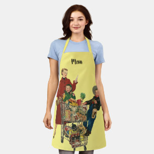 Retro Family, Mom and Kids Grocery Shopping Cart Apron