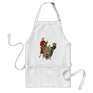 Retro Family, Mom and Kids Grocery Shopping Cart Standard Apron