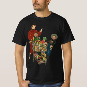 Retro Family, Mom and Kids Grocery Shopping Cart T-Shirt