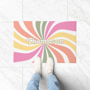 Retro Family Name Colourful 70s Sunburst Doormat