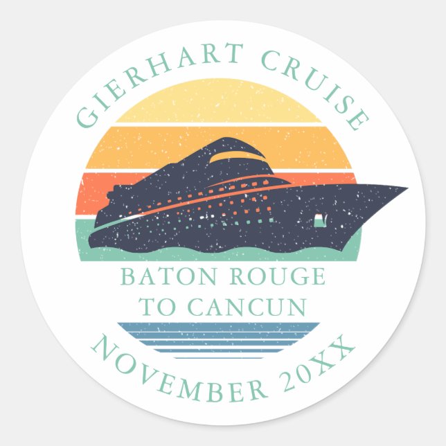 Retro Family Ocean Cruise Trip Custom Classic Round Sticker (Front)