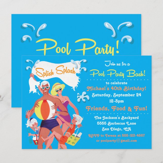 Retro Family Pool Party Invitation (Front/Back)