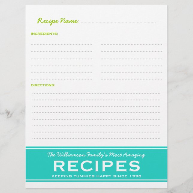 Retro Family Recipes Personalized Binder Insert (Front)