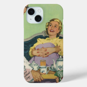 Retro Family Serves Mom Breakfast in Bed iPhone 15 Case