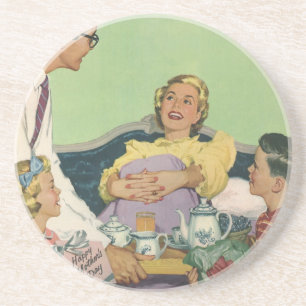 Retro Family Serves Mom Breakfast in Bed Coaster