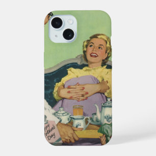 Retro Family Serves Mom Breakfast in Bed iPhone 15 Case