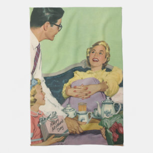 Retro Family Serves Mom Breakfast in Bed Kitchen Towel