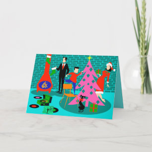 Retro Family Trimming Carte Arbre de Noël