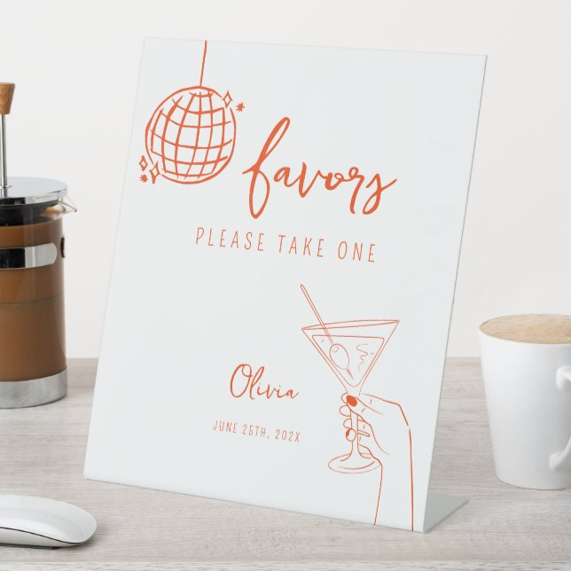 Retro fancy Hand drawn disco ball Favours Sign (In SItu)