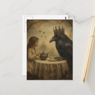 Retro Fantasy Child a Royal Raven Tea Party Postcard