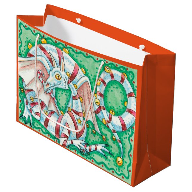 Retro Fantasy Christmas Dragon Large Gift Bag (Front Angled)