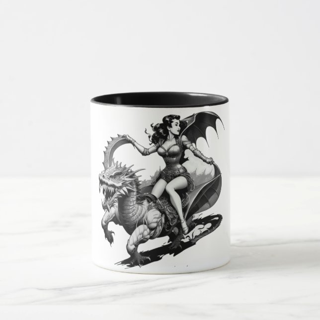 Retro Fantasy Fusion: Dragon-Riding Pin-Up Girl Mug (Center)