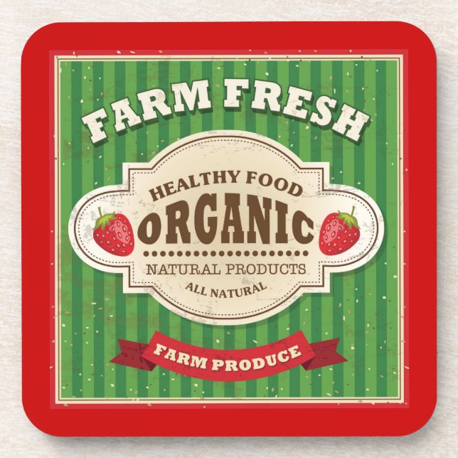 Retro Farm Fresh Poster Design Coaster (Front)