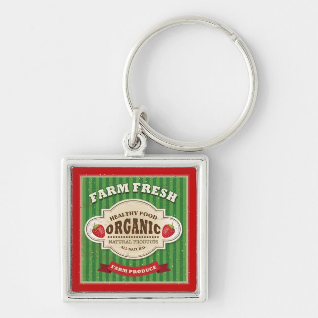 Retro Farm Fresh Poster Design Keychain (Front)