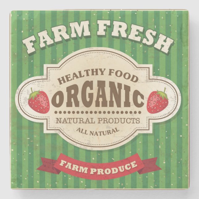 Retro Farm Fresh Poster Design Stone Coaster (Front)