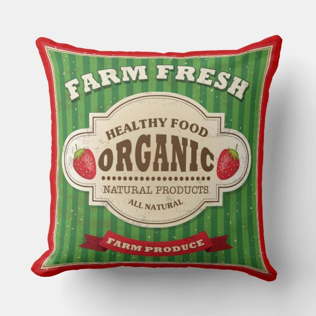Retro Farm Fresh Poster Design Throw Pillow (Front)