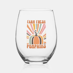 Retro Farm Fresh Pumpkins Stemless Wine Glass