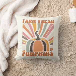 Retro Farm Fresh Pumpkins Throw Pillow