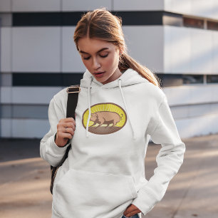 Retro Farm Pig with Sunburst Hoodie