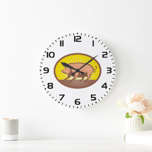 Retro Farm Pig with Sunburst  Large Clock