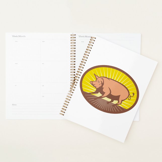 Retro Farm Pig with Sunburst  Planner (Creator Uploaded)