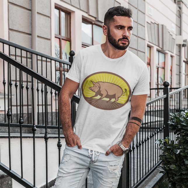 Retro Farm Pig with Sunburst  T-Shirt (Creator Uploaded)