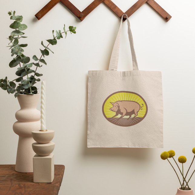 Retro Farm Pig with Sunburst  Tote Bag (Creator Uploaded)