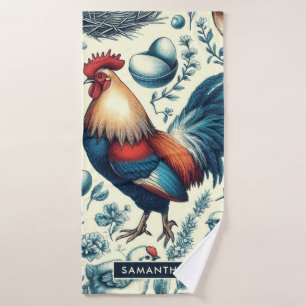 Retro Farm Rooster Pattern Bath Towel