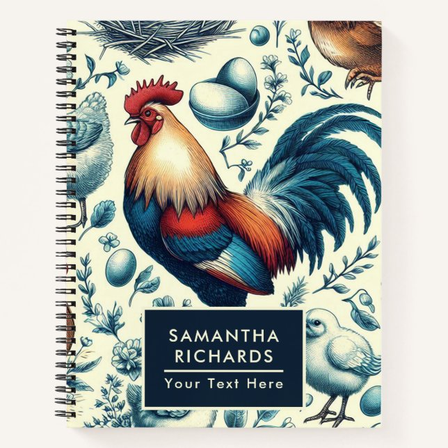 Retro Farm Rooster Pattern Notebook (Front)