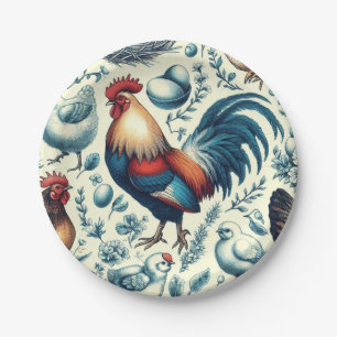 Retro Farm Rooster Pattern Paper Plate