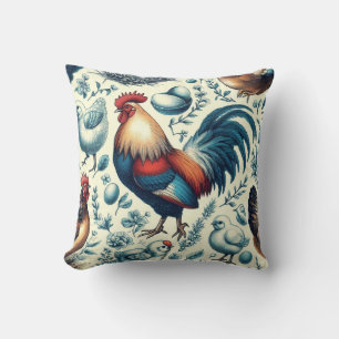 Retro Farm Rooster Pattern Throw Pillow