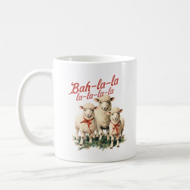 Retro farmhouse bah la la three sheep Christmas Coffee Mug (Left)