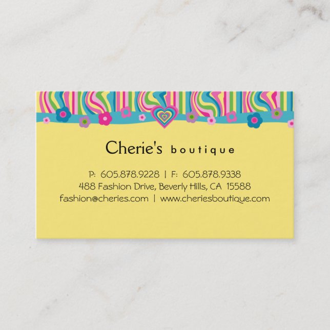 Retro Fashion Heart Business Card yellow personal (Front)