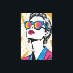 Retro Fashion Pop Art - 1980's Inspired Canvas Print<br><div class="desc">Channel your inner 80s style icon with this vibrant glam pop art print! Inspired by vintage fashion magazines, this bold and colourful wall art captures the electric energy of the era. The chic woman, oversized sunglasses, and a powerful splash of pink, blue, and gold make this the ultimate statement piece...</div>