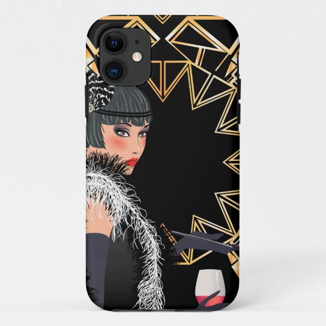 Retro fashion woman with glass of wine  Case-Mate iPhone case (Back)