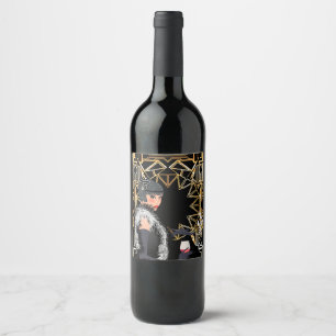 Retro fashion woman with glass of wine  wine label