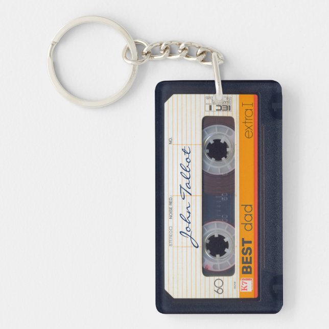 Retro Fashioned 80s Mixtape Cassette Best Dad K Keychain (Front)