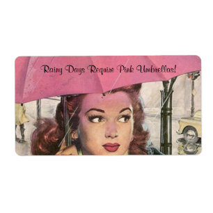 Retro Fashions Pink Umbrella Rainy day Labels