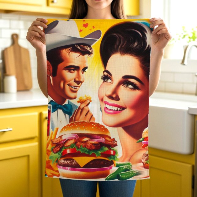 Retro Fast Food Couple Kitchen Towel (Creator Uploaded)